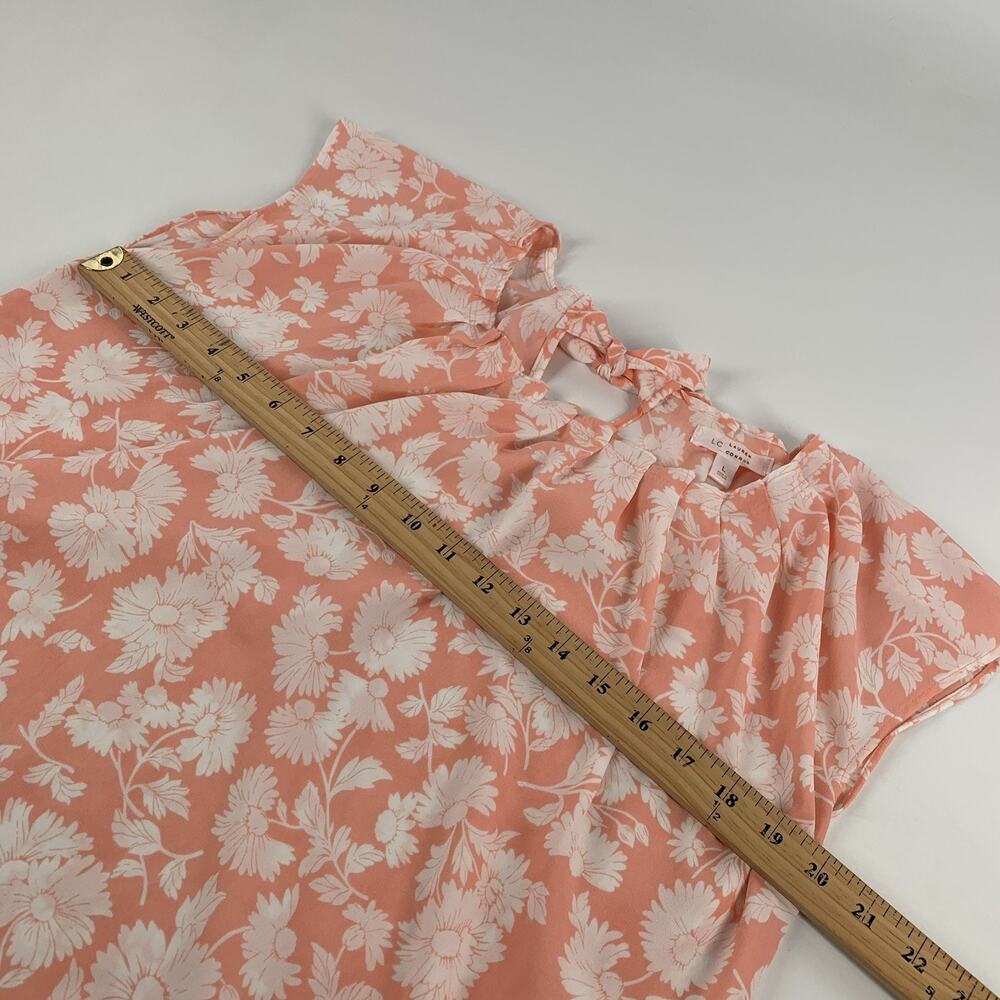 LC Lauren Conrad Flower Print Flatter Sleeve Tie Back Blouse Large Peach White L - Picture 5 of 6
